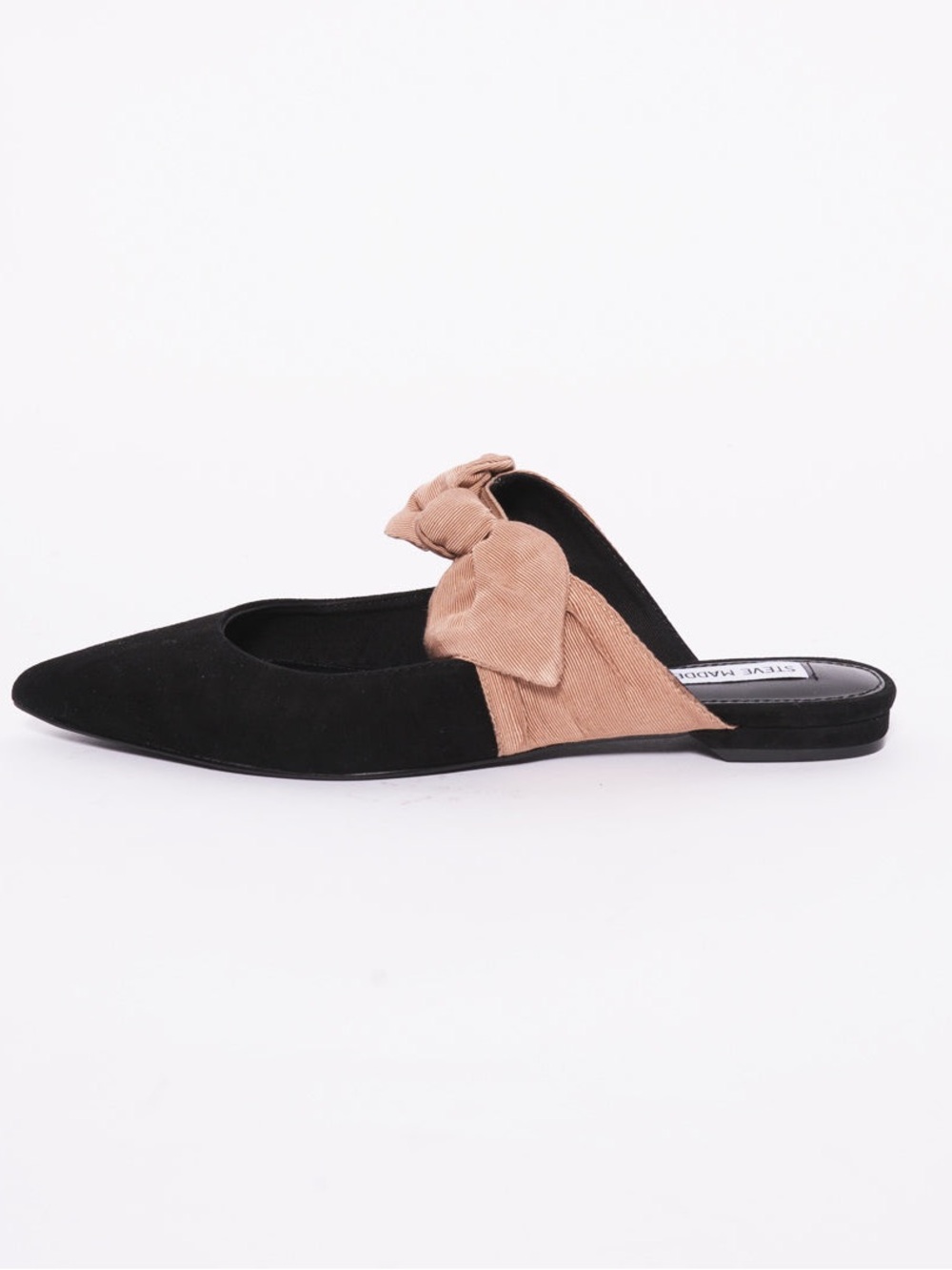 Steve Madden Emma black pointy toe mule blush bow flats - Picture 4 of 13